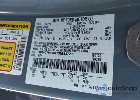 2024 Ford Bronco Sport Outer Banks from USA, damaged, VIN 3FMCR9C62RRE5372